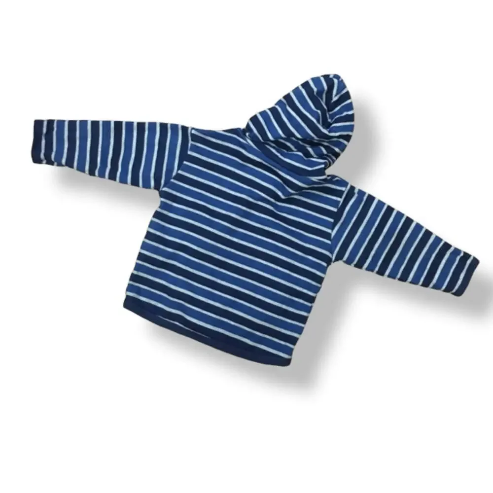 Little Shrimp Boys Jacket Size 18-24 Mo Blue Navy Gray Striped Wrap Style Hoodie